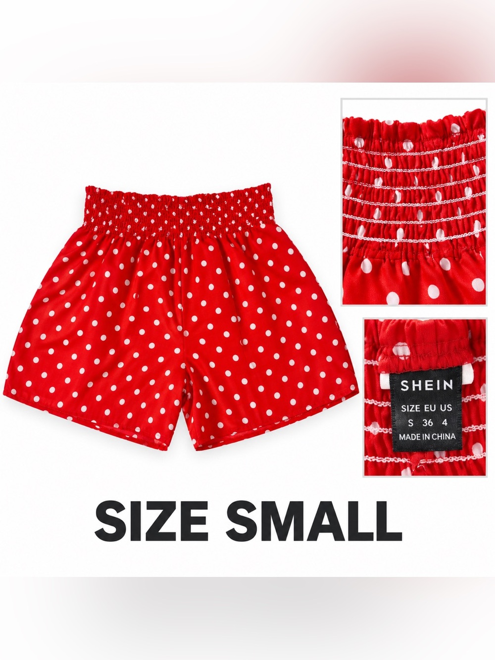 SHEIN Red Polka Dot Elastic-Waist Kids Shorts